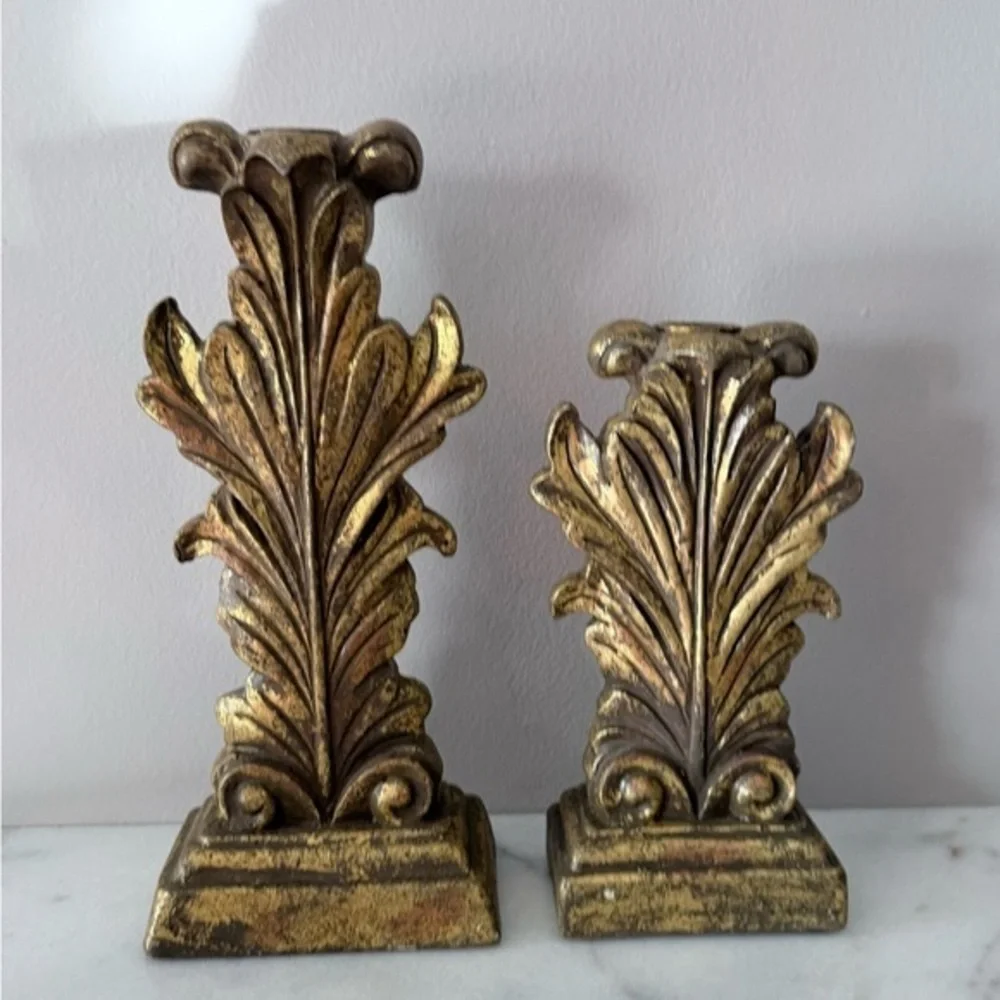 Elegant Gold Leaf Candle Holders a pair of vintage acanthus leaf